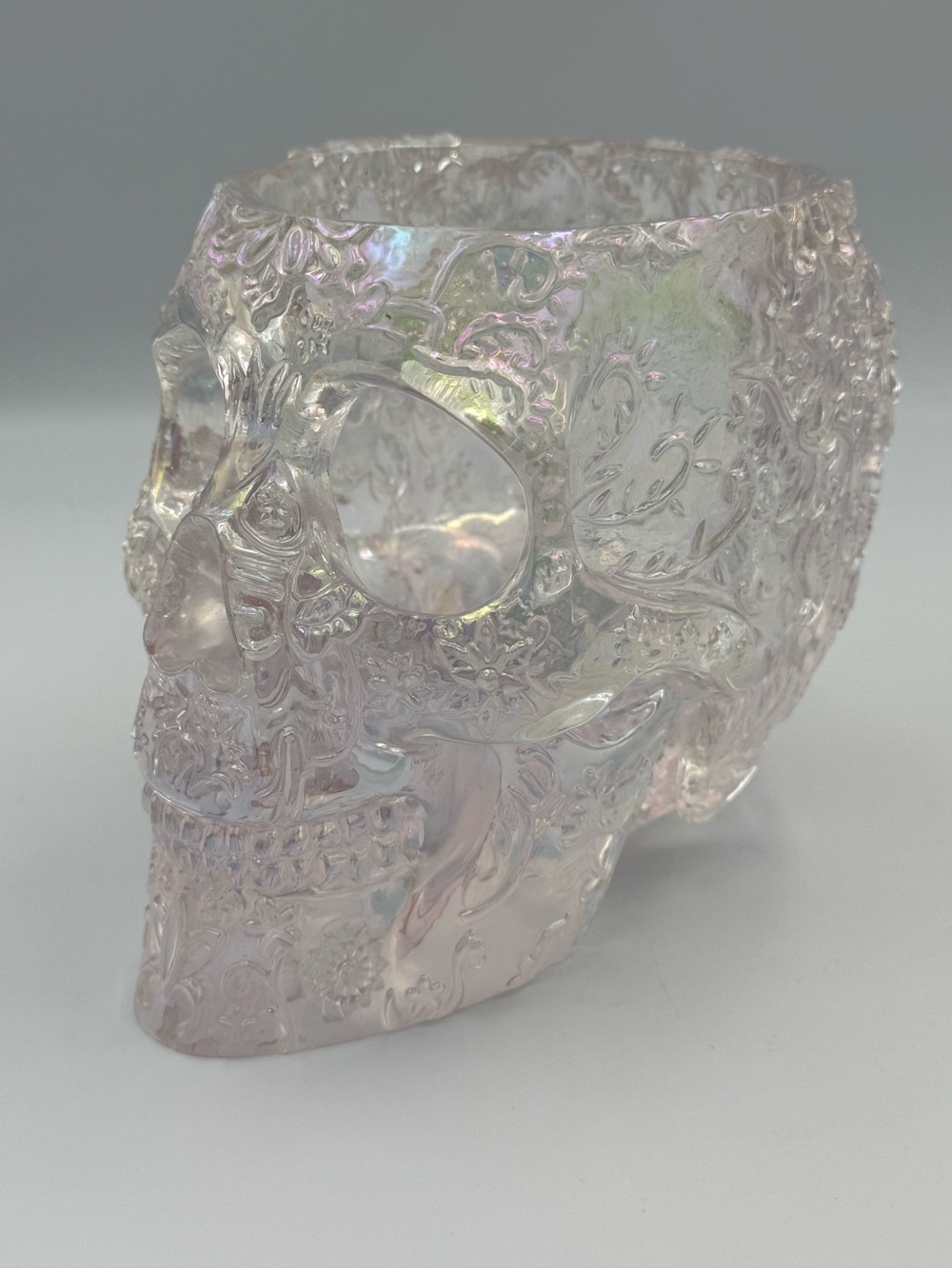 Iridescent Skull Makeup Brush Holders Lot of 2 Holographic Goth Vanity Decor